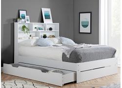 4ft6 Double Alfy White Wood Shelves & Drawer Storage Bed Frame 1